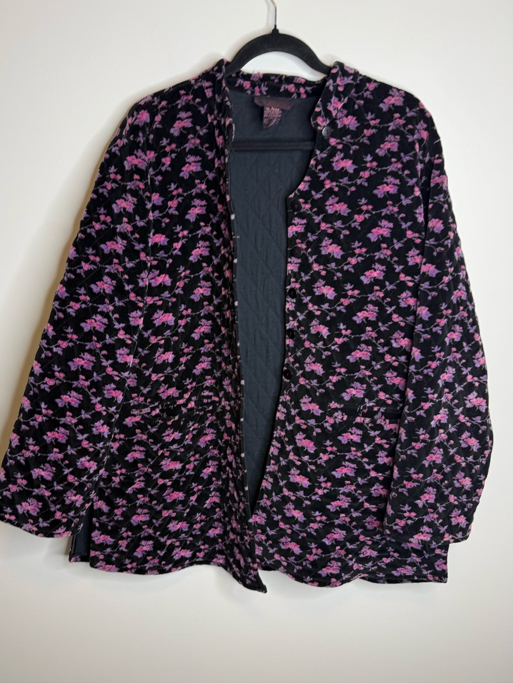 April Cornell Black Jacket with Pink Floral Print size large